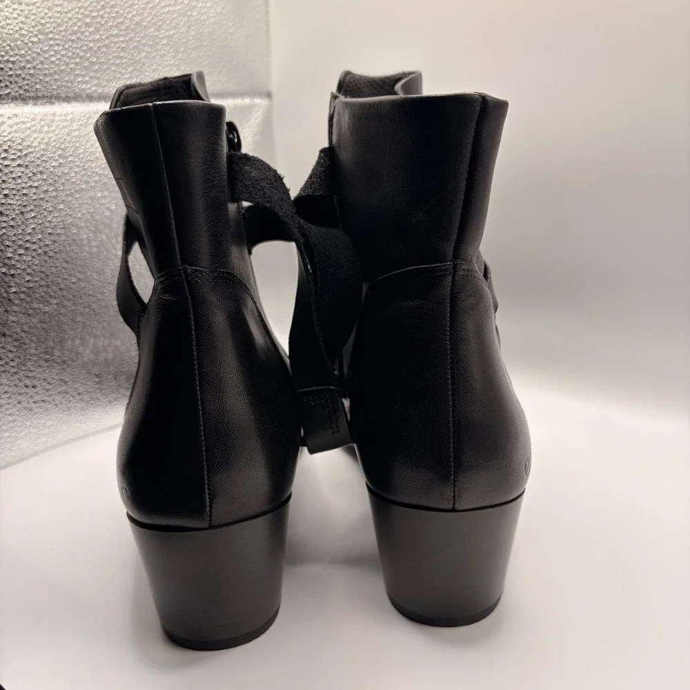 ECCO Womens 11-11.5 EU 42 Black Leather Ankle Boots Zip Block Heel 27317301001